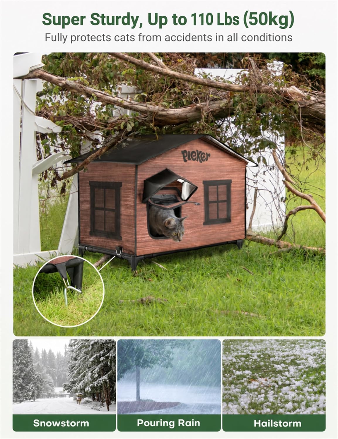 Detalle 2 de PLEKER PL-PET01 Heated Outdoor Cat House, Insulated 31.5-Inch Shelter with Heating Pad