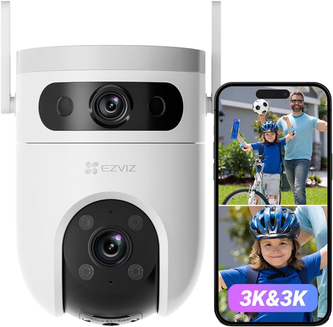 Detalle de EZVIZ H9c Dual 3K (5MP+5MP) WLAN-Außenkamera mit Dual-Lens, 360° Pan & Tilt und KI-Erkennung