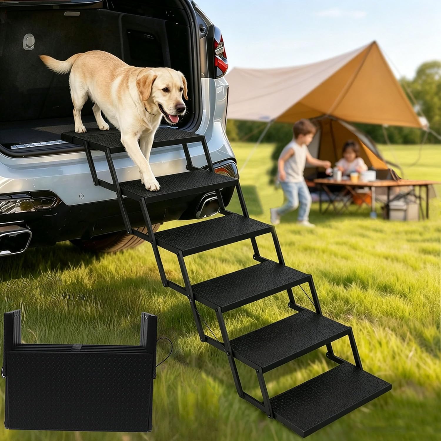 Detalle de Niubya Foldable Dog Steps & Pet Stairs (6 Steps) for Cars, SUVs, Trucks — Portable Lightweight, Non-Slip Ramp, Up to 91kg