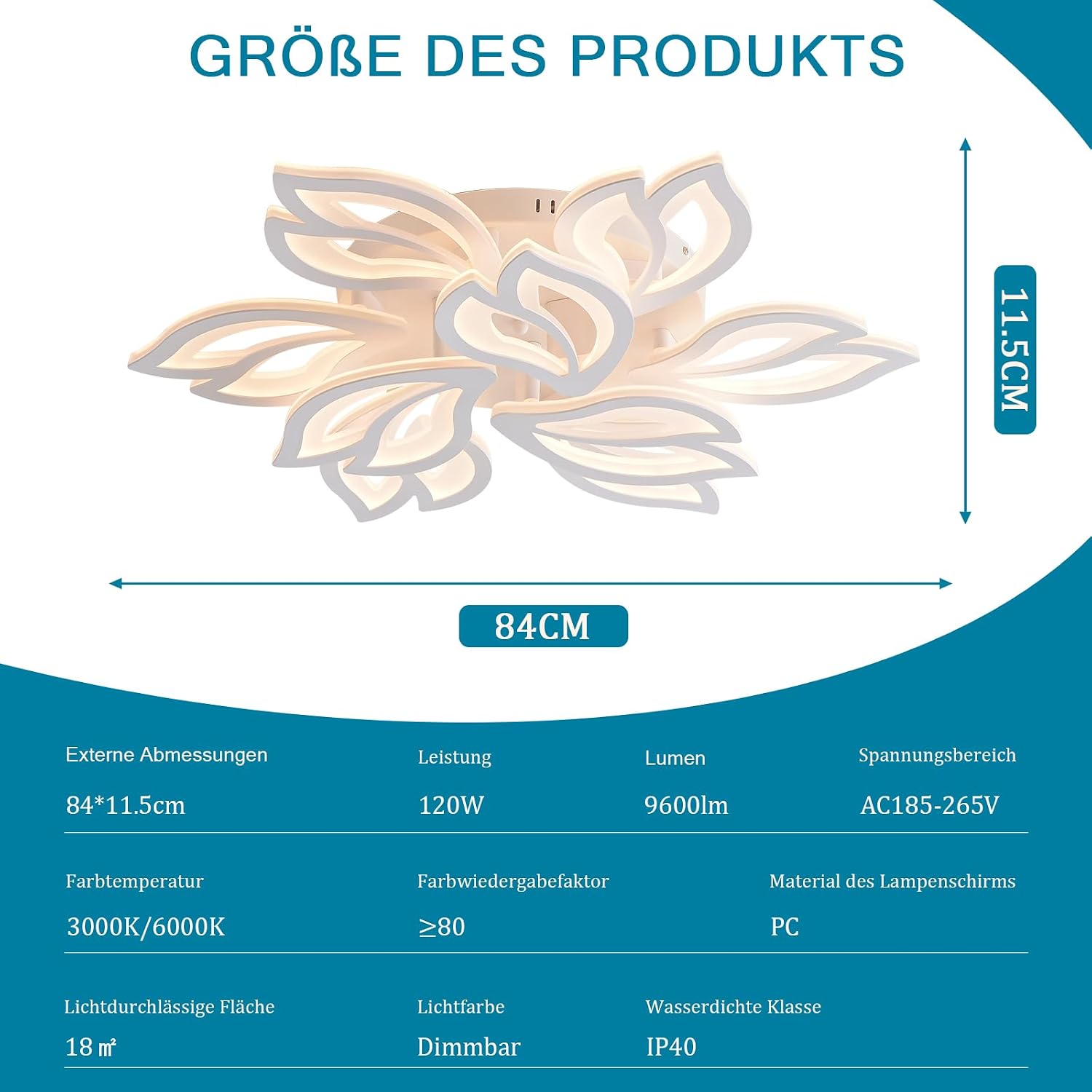 Detalle de Sky angle LED-Deckenleuchte mit Fernbedienung – verstellbares Licht bis 120 W / 14.400 lm, Acryl-Design