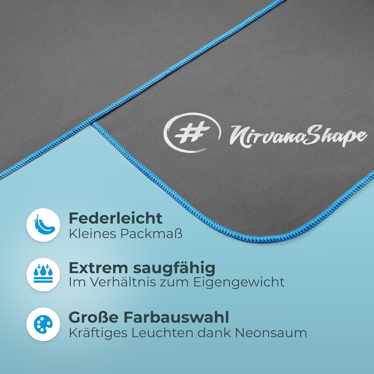 Detalle 2 de NirvanaShape Mikrofaser Handtuch – Reisehandtuch 140 x 70 cm, schnelltrocknend und kompakt