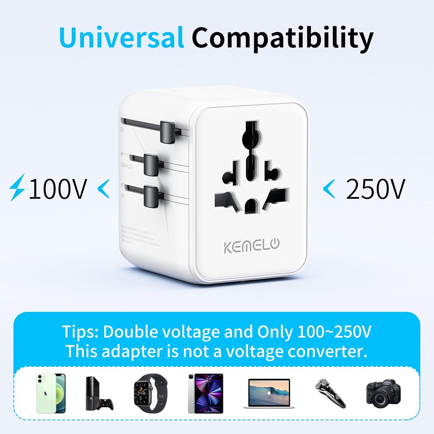 Thumbnail 5 de KEMELO 25W Reiseadapter Weltweit (5-in-1) mit USB A und USB-C – internationaler Travel-Adapter für viele Länder
