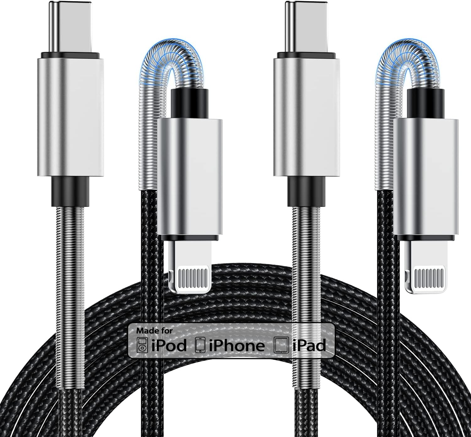 2-Pack 10ft USB-C to Lightning Fast Charger Cable (Apple MFi Certified) for iPhone & iPad