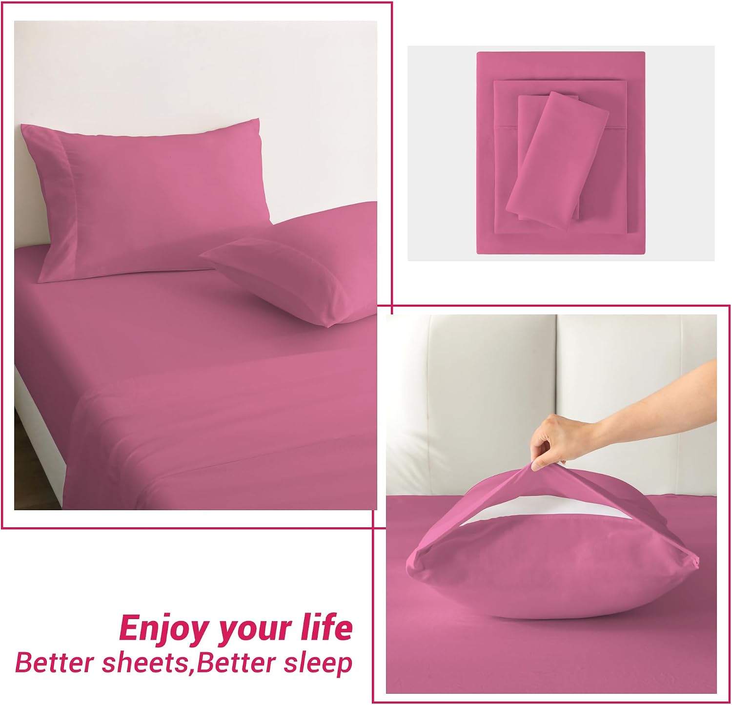 Thumbnail 6 de softan SHTROSEQ Queen Microfibre Sheet Set, Hot Pink, 15-inch Deep Pocket