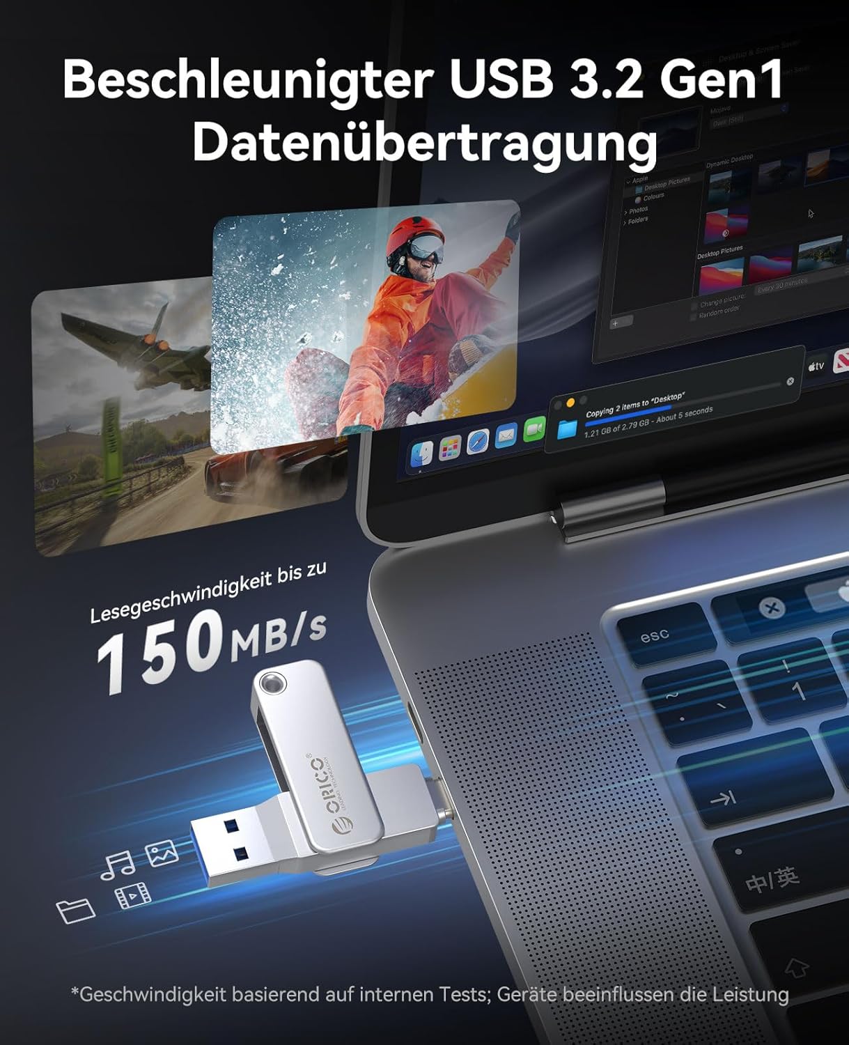 Thumbnail 1 de ORICO USB Stick 64GB USB 3.2 Gen 1 Dual USB‑A & USB‑C – kompaktes, solides Allround‑Laufwerk (EB05)