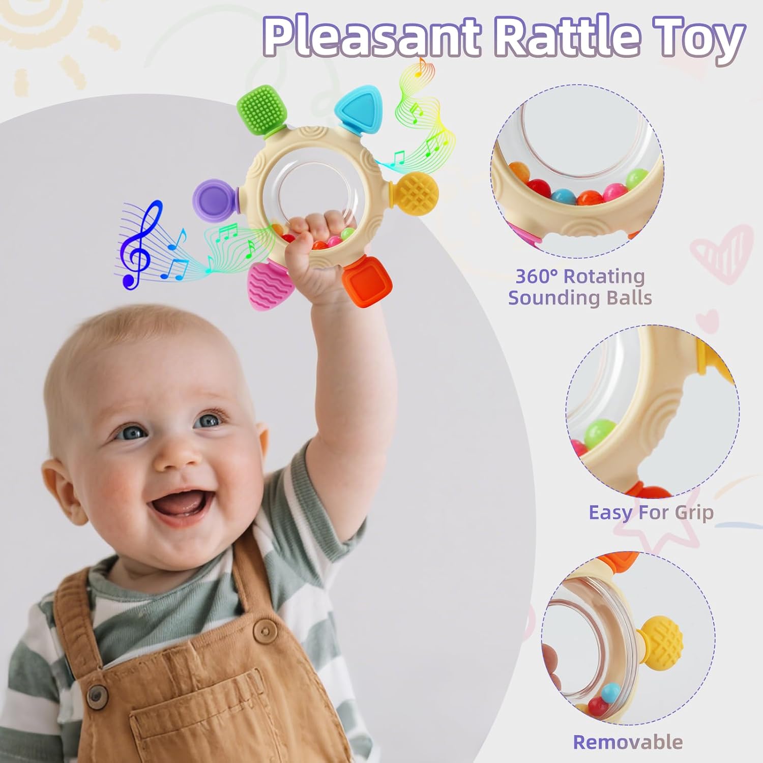 Detalle de VTECHOLOGY Baby Teething Rings with Rattle, Textures and Bright Colors
