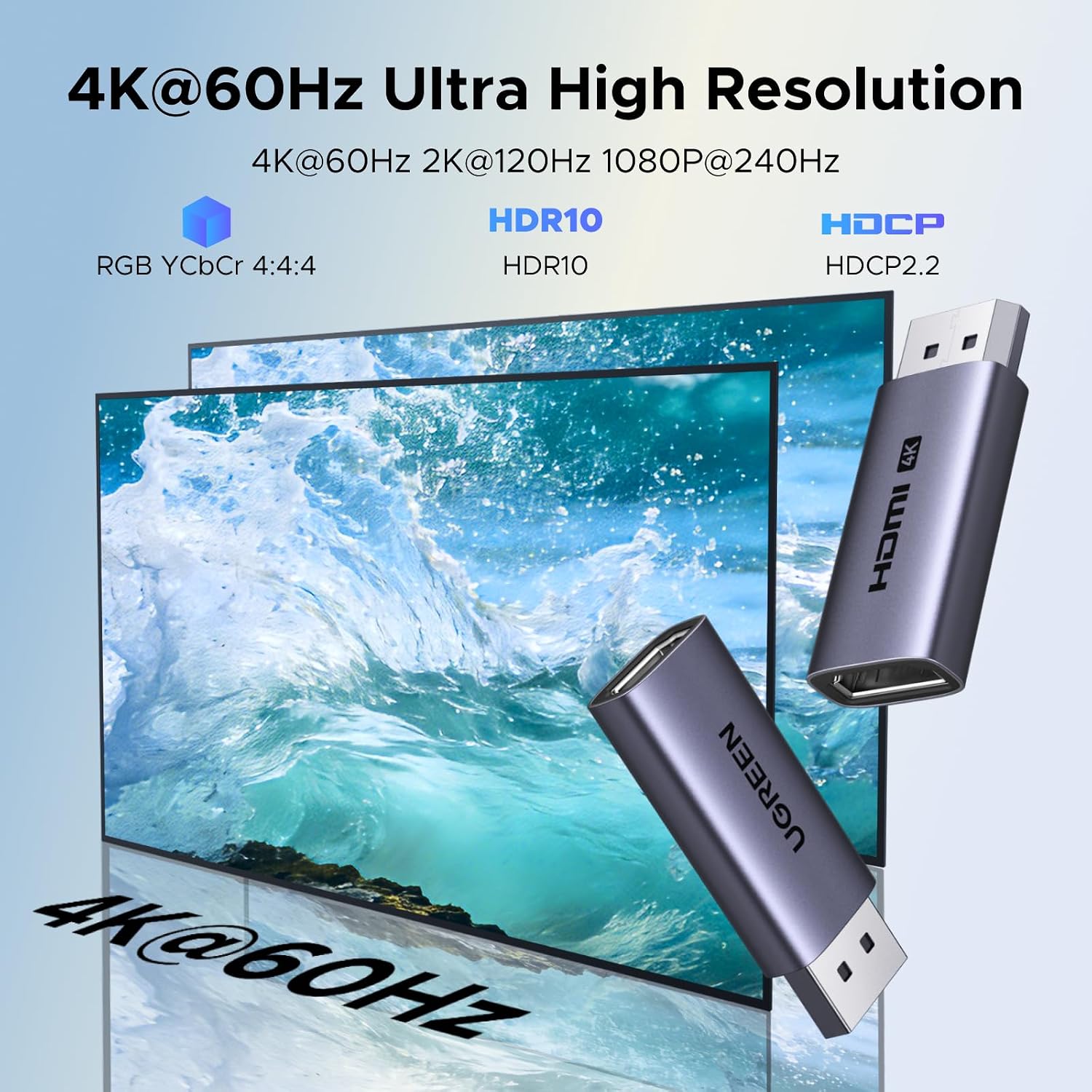 Detalle de UGREEN 95223 DisplayPort to HDMI Adapter, 2-Pack, Aluminium