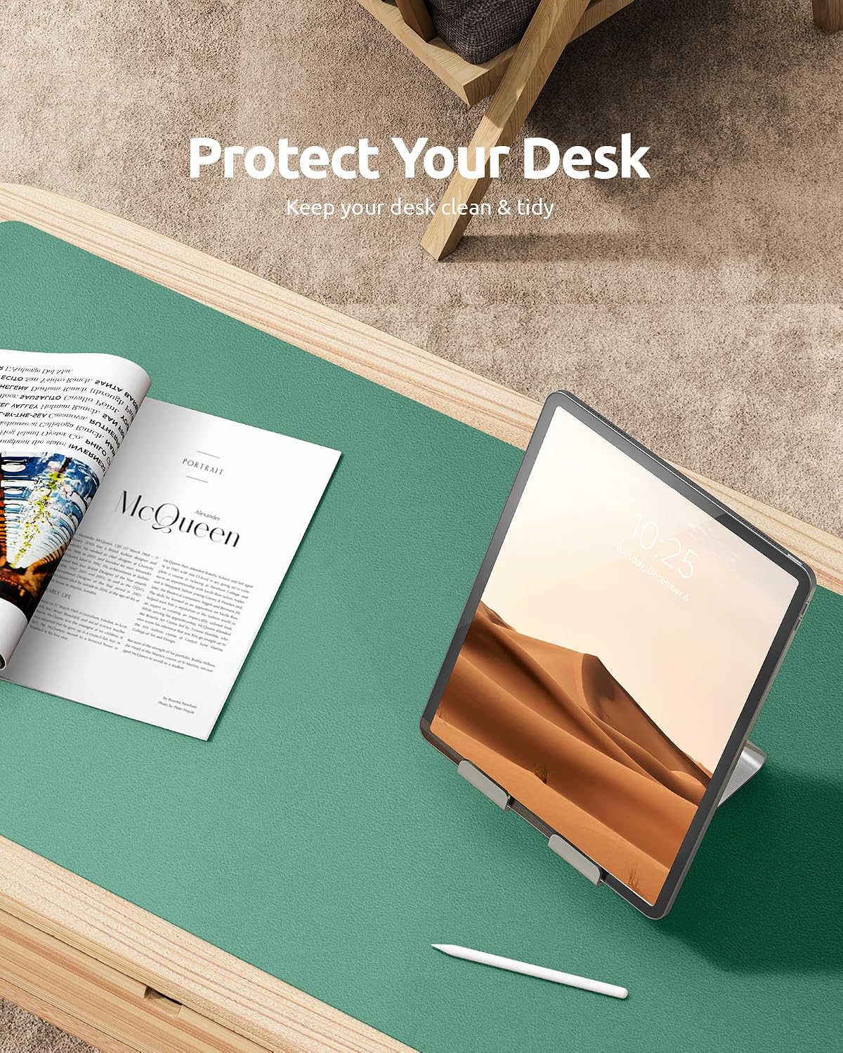 Thumbnail 6 de YSAGi Leather Desk Mat, Large 90 x 43 cm in Viridian Green