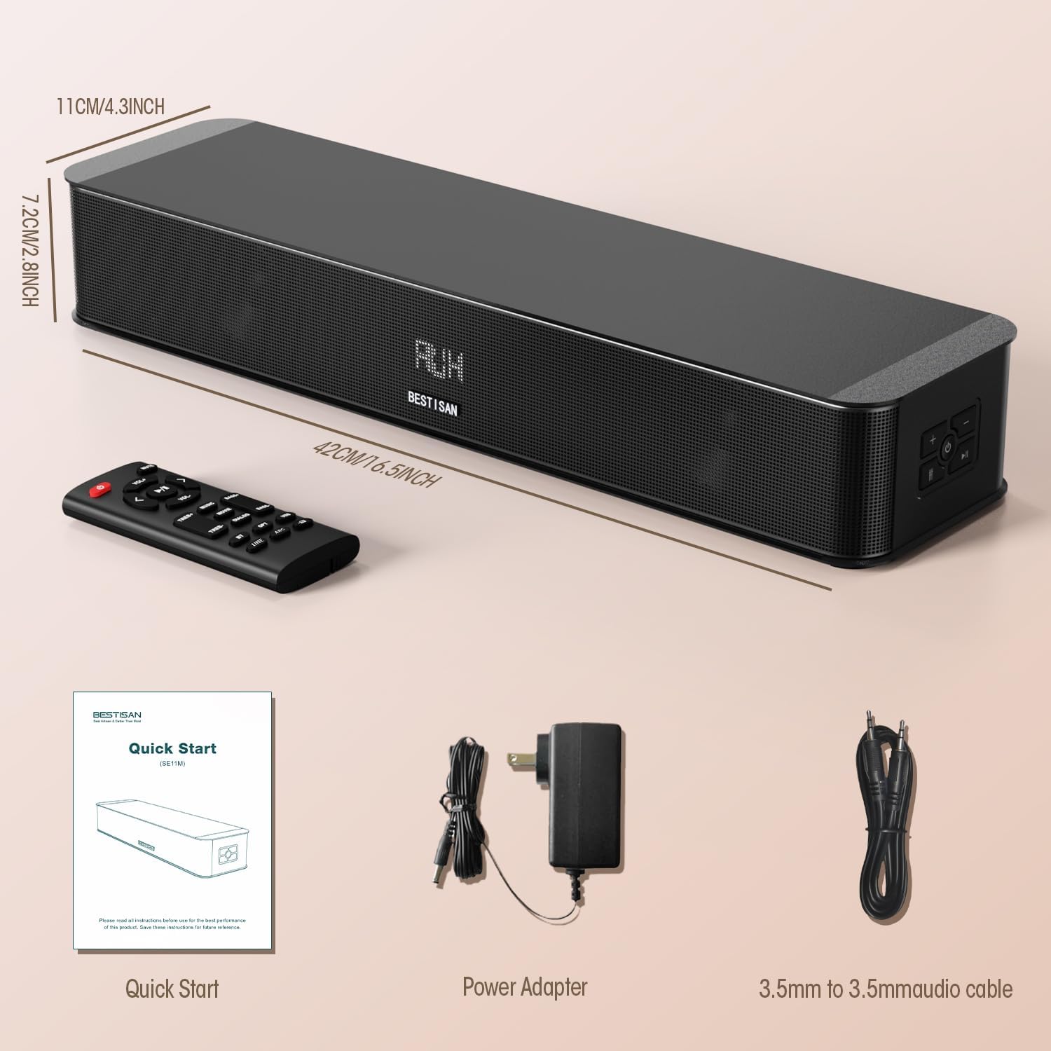 Thumbnail 6 de BESTISAN 16.5-Inch 2.1 Soundbar with Built-In Subwoofer – HDMI eARC, Bluetooth, USB Playback