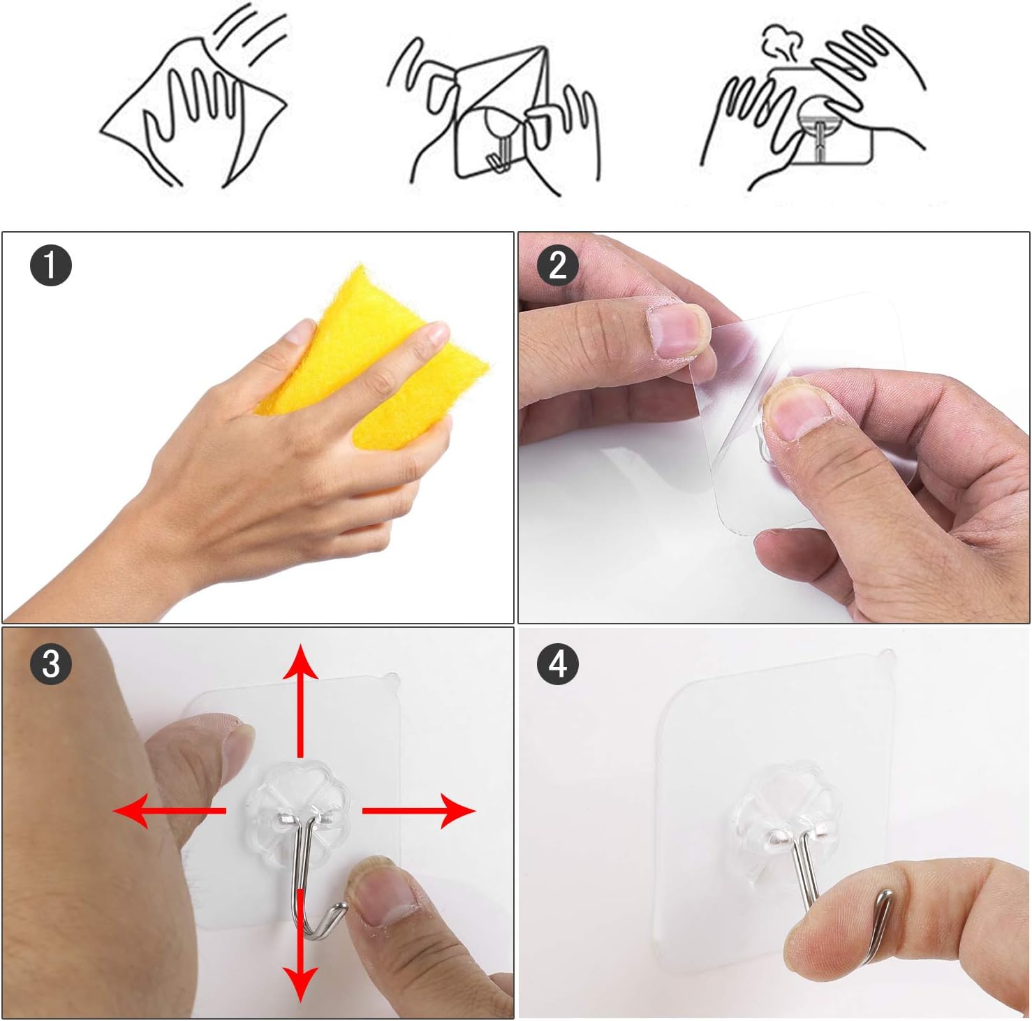 Thumbnail 2 de MAXAZTEX 12 selbstklebende transparente Wandhaken aus 304 Edelstahl, tragfähig bis 10 kg