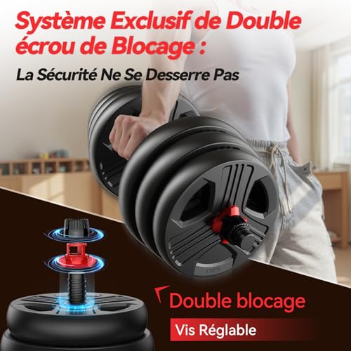 Detalle de FEIERDUN kit d’haltères 5-en-1 réglable, haltères, barre et kettlebell