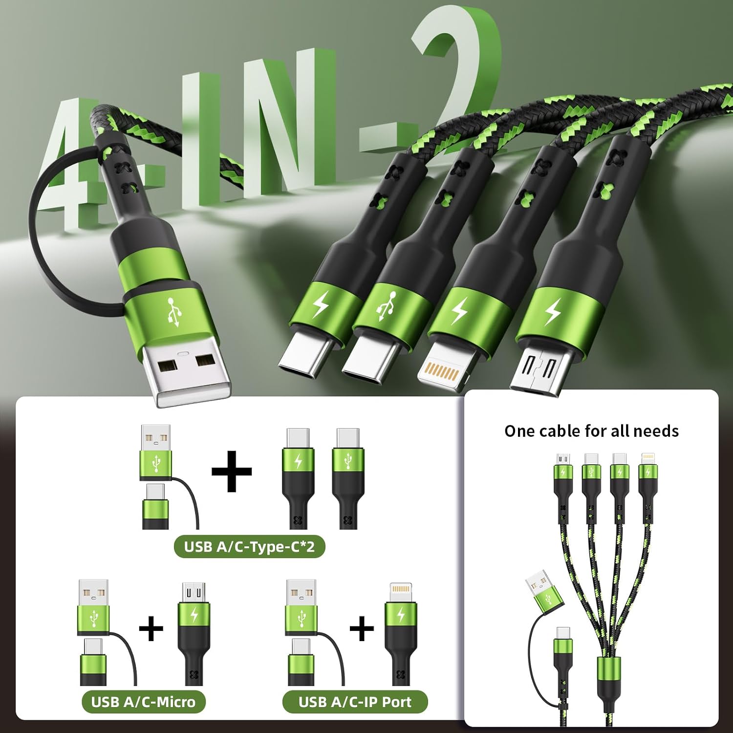 Detalle de Firsting Green Multi Charging Cable, 5 ft