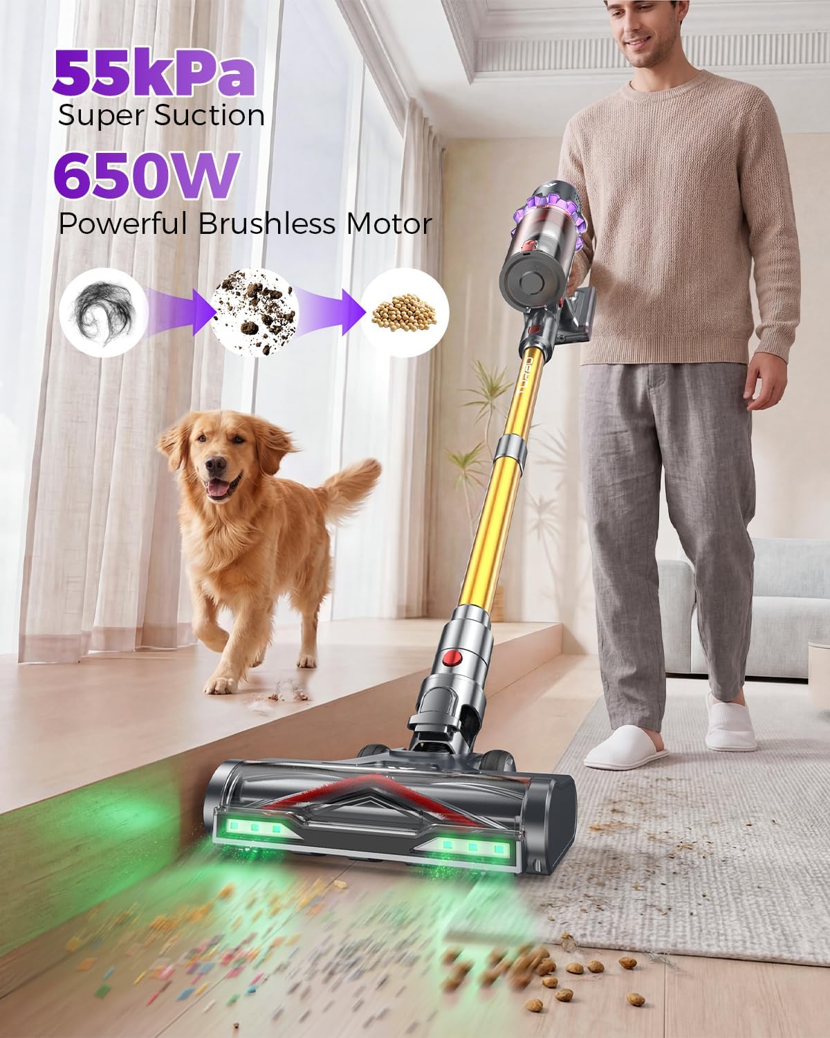 Detalle 2 de coovy SU7 Ultra Cordless Stick Vacuum, 55 kPa Suction, 1.7 L Dust Cup