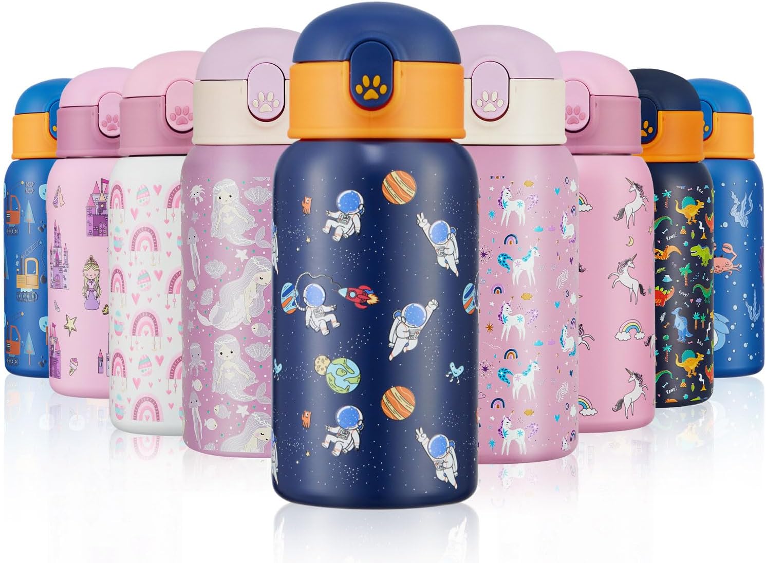 Detalle de Autsel 500ml Borraccia per Bambini con Cannuccia in Acciaio Inox 304, Doppia Parete, Senza BPA