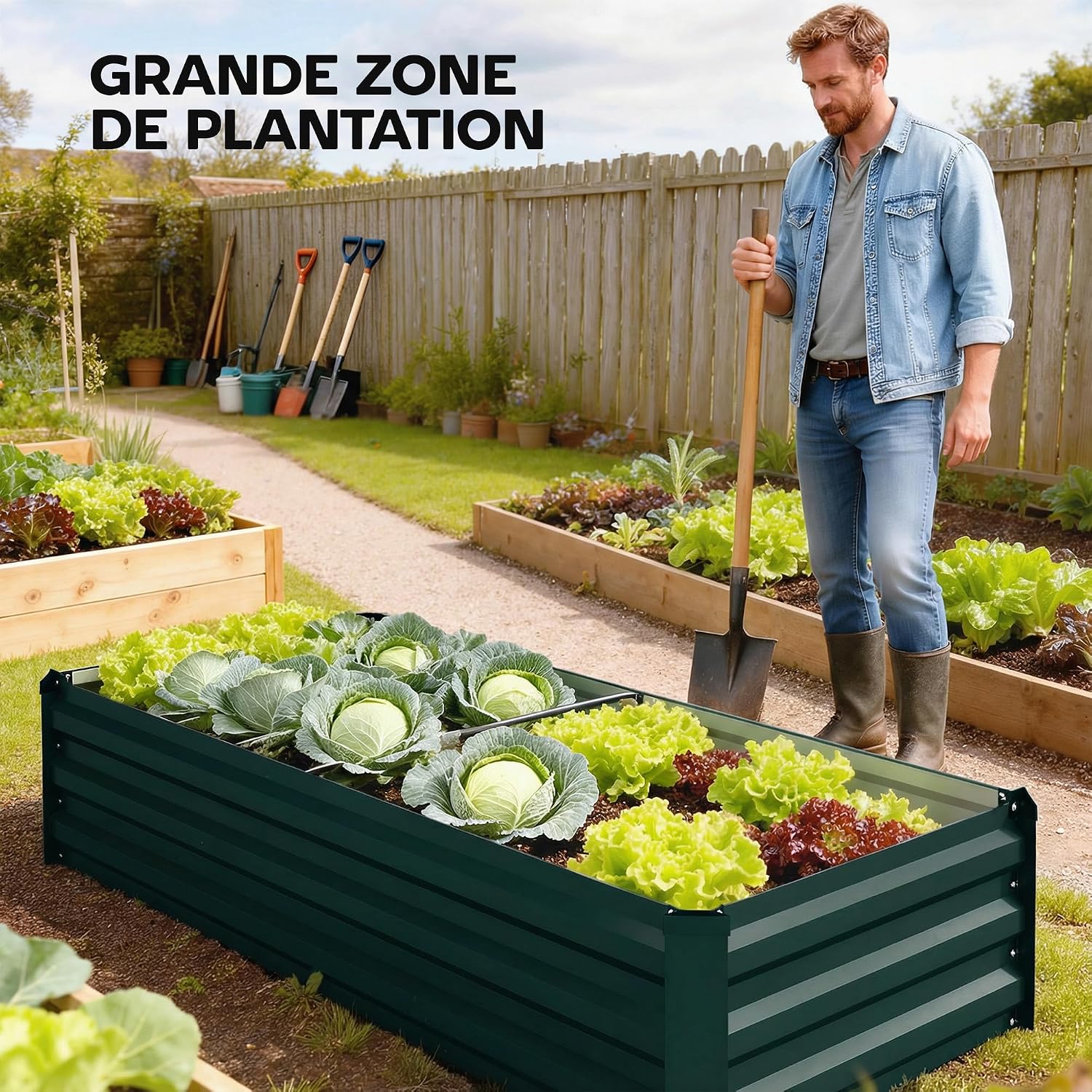 Detalle de Outsunny Jardinière rectangulaire Potager en acier avec fond ouvert, 150 x 70 x 30 cm, noir