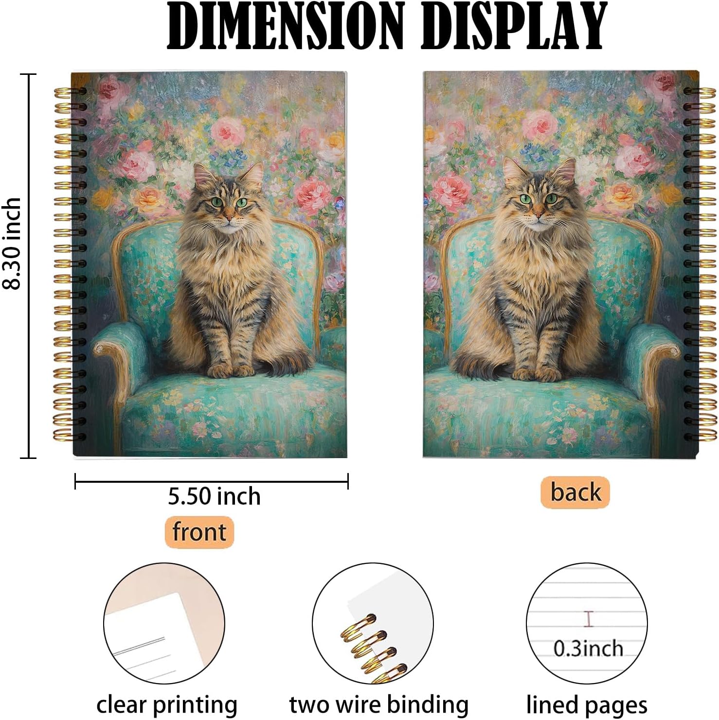 Thumbnail 6 de bitCNY 708 Spiral Notebook, 8.3 x 5.5 Inches, Lined Pages, Floral Cat Cover
