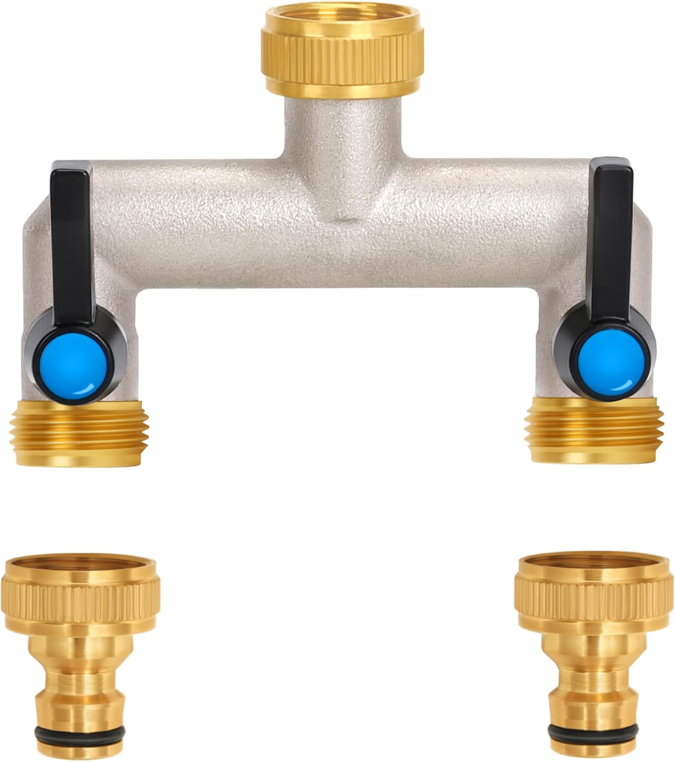 Detalle de OPERMAXER 2-Wege Wasserhahn Wasserverteiler – Messing-Verteiler mit verlängertem Griff