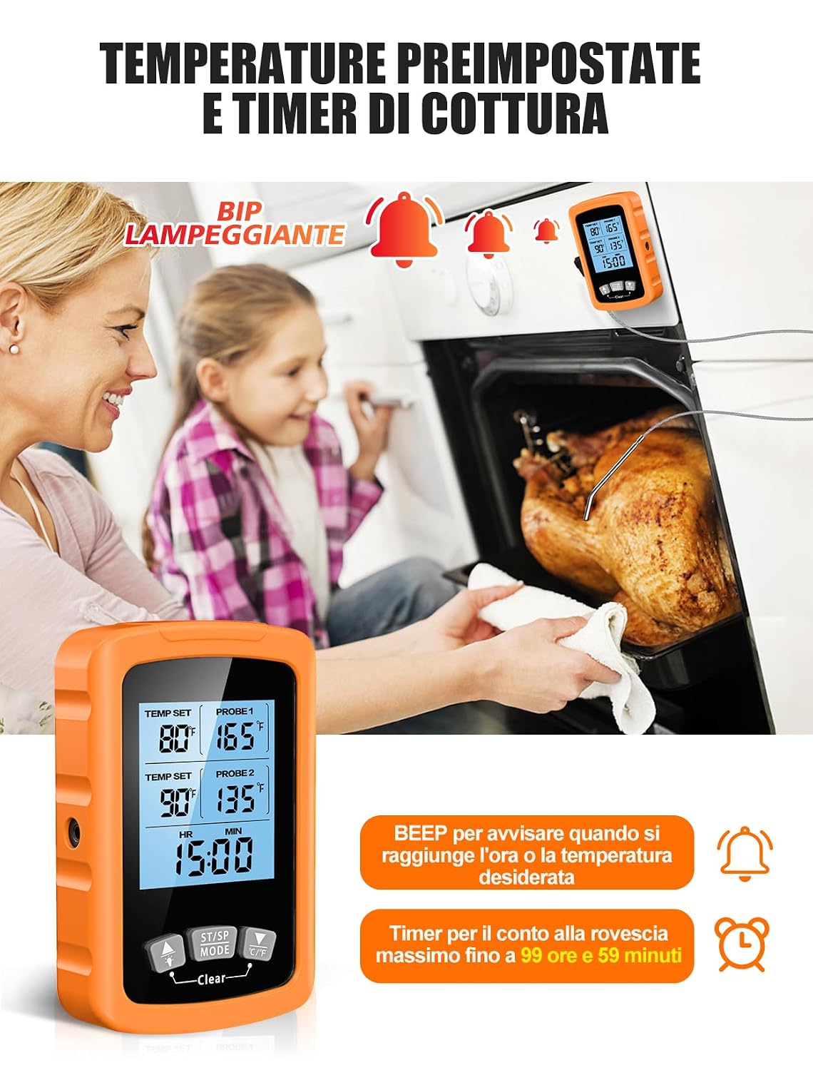 Detalle de CIRYCASE Termometro cucina doppia sonda 16.3cm 🍖