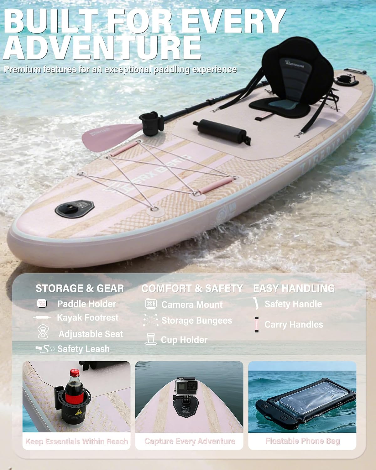 Detalle de TIGERXBANG Inflatable SUP Board with Kayak Seat – 11’ x 34”, 485 lb Capacity