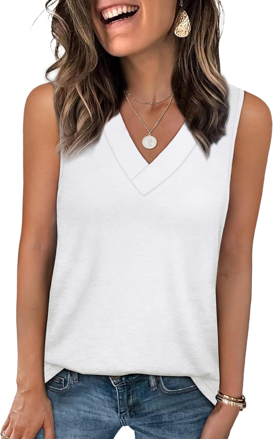Detalle de WIHOLL Women’s V-Neck Sleeveless Tank Top (Loose Fit) for Summer
