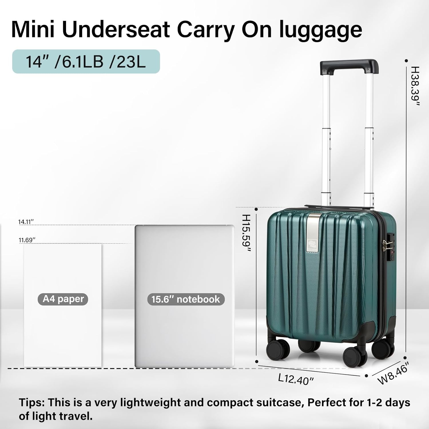 Thumbnail 1 de Hanke 14 Inch Hardshell Cabin Suitcase with TSA Lock and 4 Double Spinner Wheels
