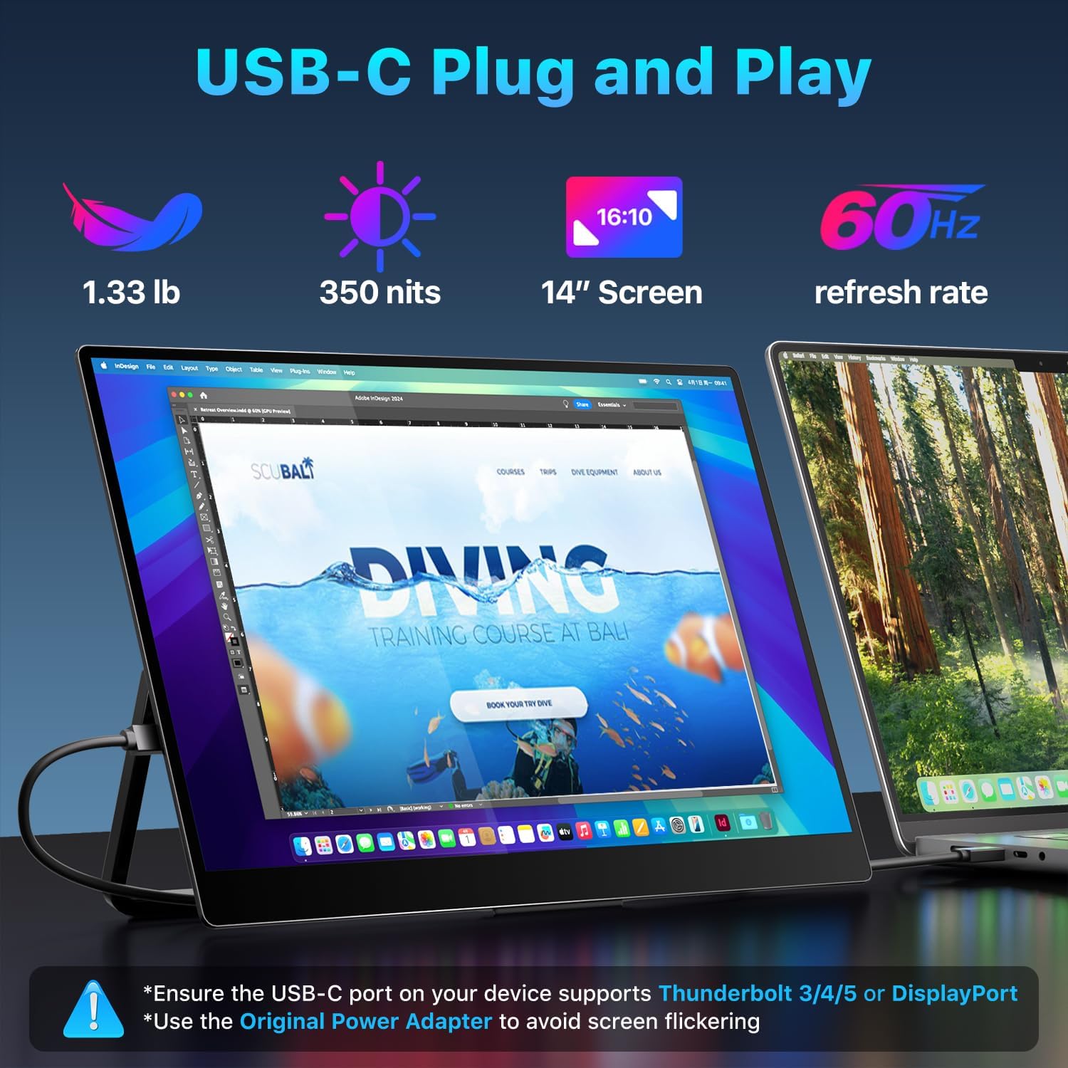 Thumbnail 1 de Upperizon 14-inch 4K OLED Portable Monitor (3840×2400) with USB-C/HDMI, Kickstand & Speakers
