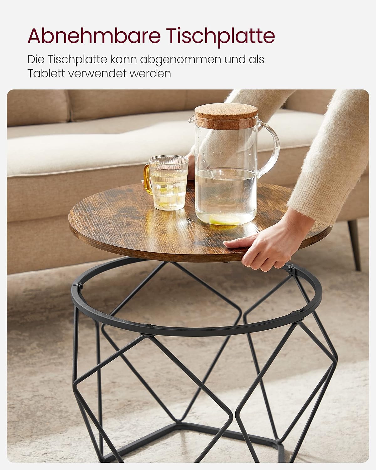 Thumbnail 5 de VASAGLE Couchtisch rund 2er Set – Vintage-Flair, abnehmbare Tischplatten, stabil und vielseitig einsetzbar