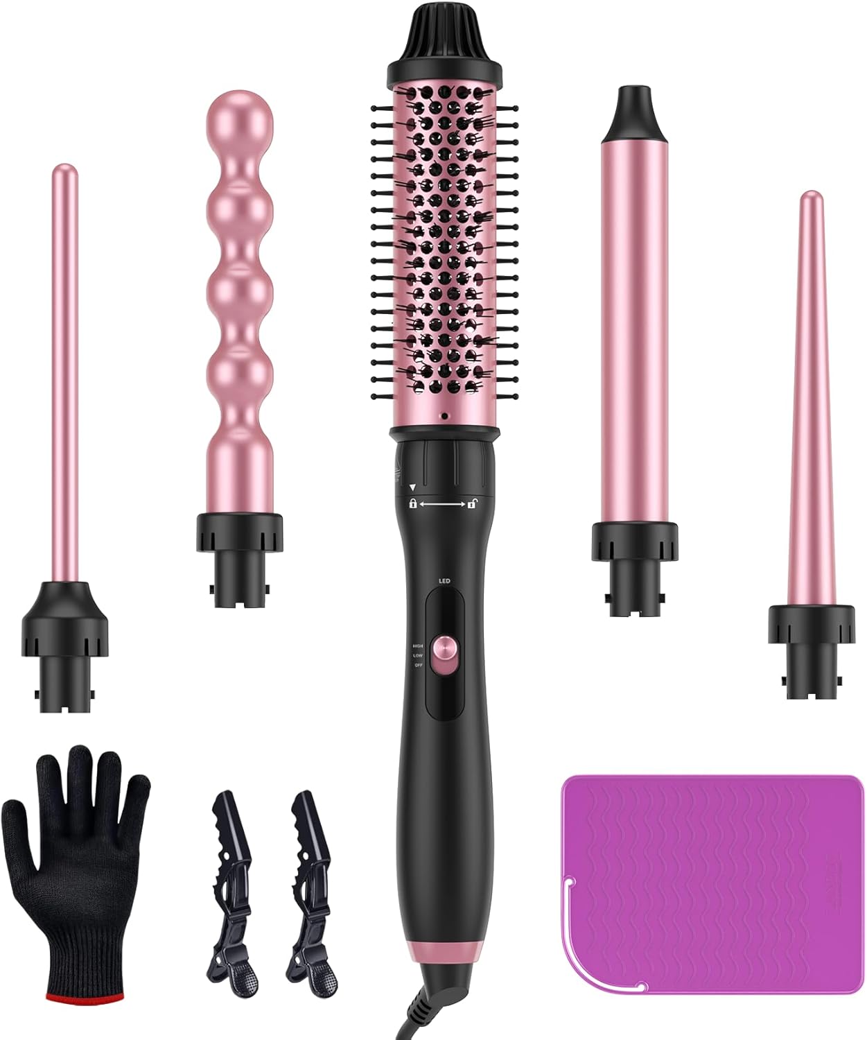 LANDOT 5-in-1 Hair Curling Wand Set with Thermal Brush 9–25mm ⌛