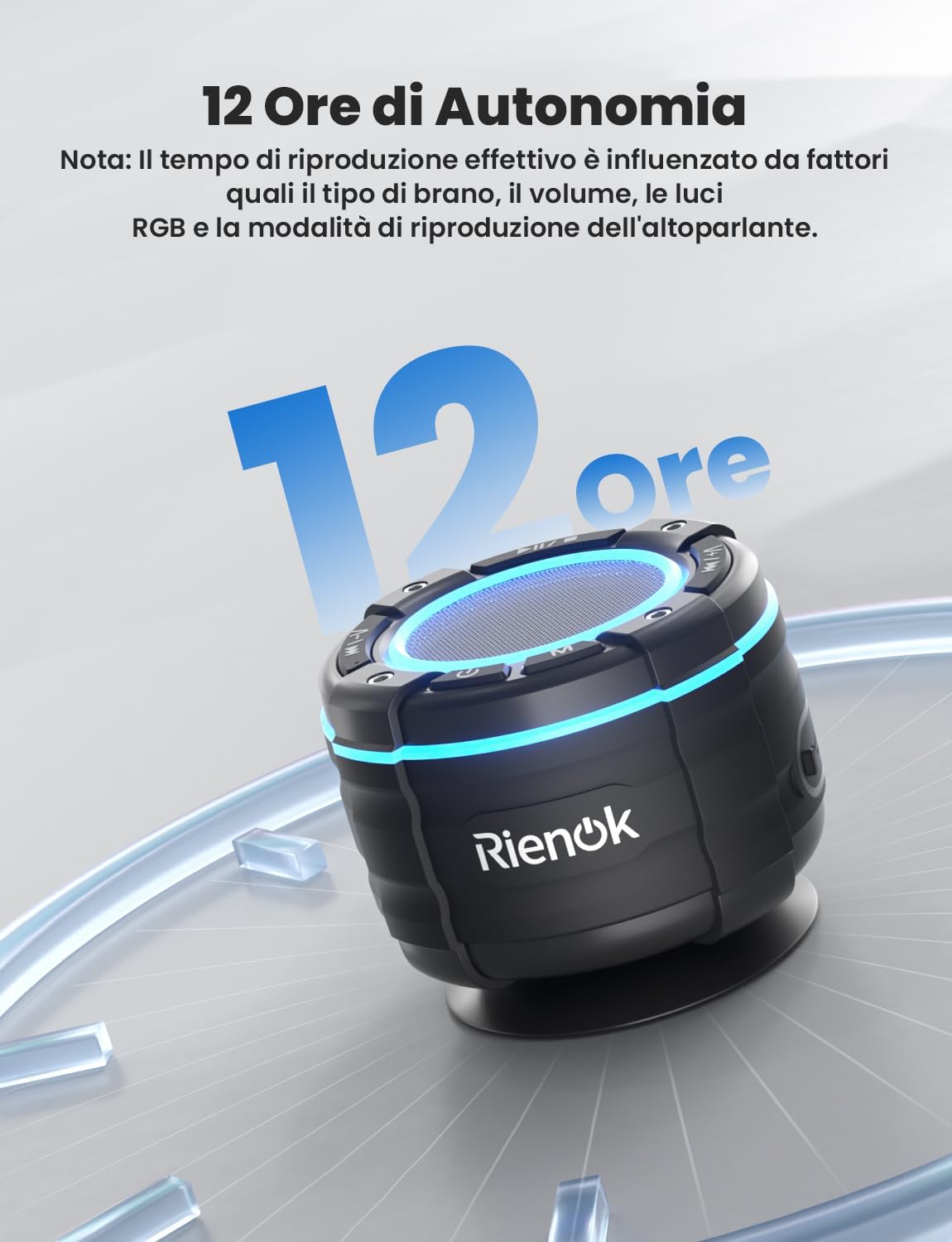 Thumbnail 6 de RIENOK Cassa Bluetooth da Doccia IPX7 con Ventosa e 12 ore di autonomia 🔊