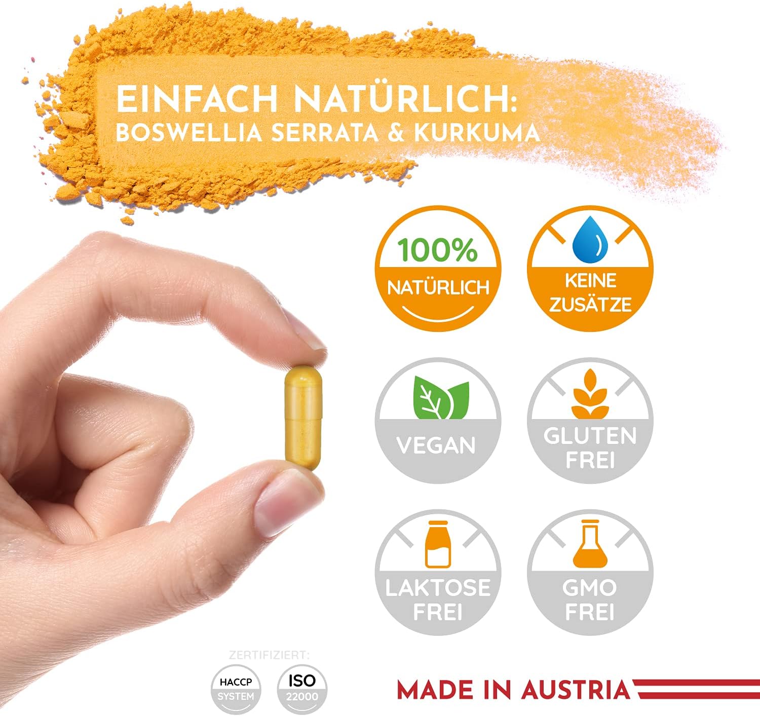 Detalle de 2x VROODY Weihrauchkapseln hochdosiert Boswellia Serrata 2000mg + Curcuma 125mg – vegan, ohne Zusätze, 2x180 Kapseln