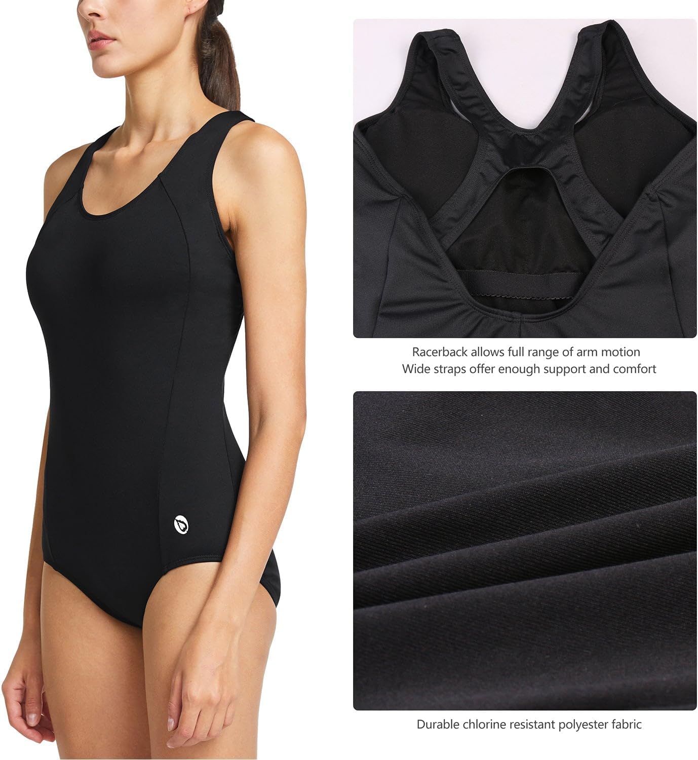 Detalle de Baleaf Women's Racerback Athletic One Piece Modest Bathing Suit