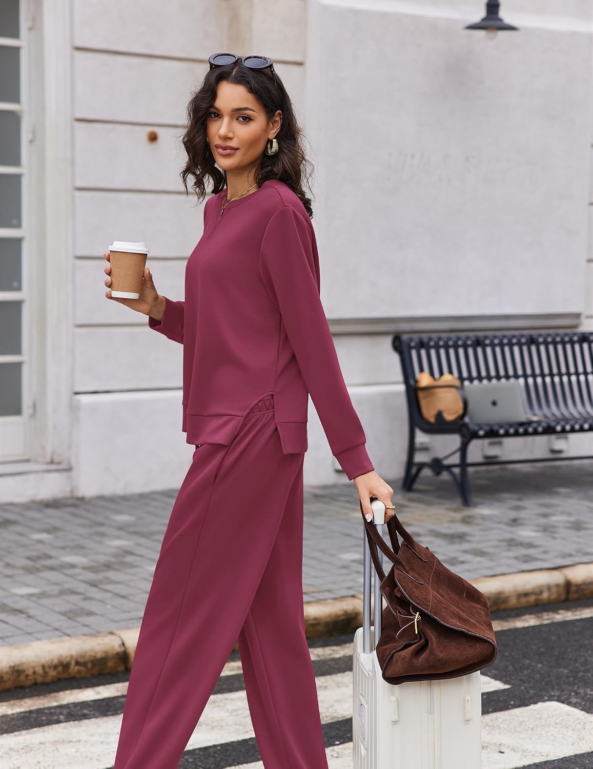 Detalle 2 de Ekouaer Women's Lounge Set, Wide-Leg Pants