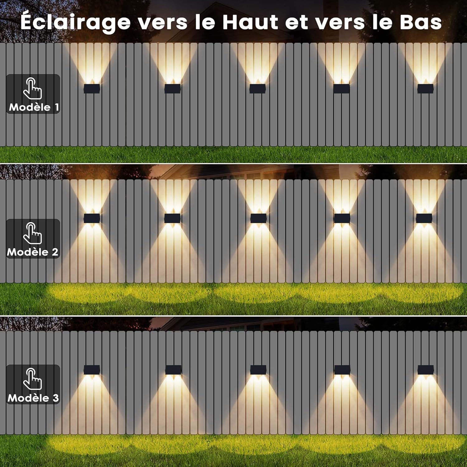 Thumbnail 3 de Applique solaire extérieure IIRARA avec 6 spots haut et bas blanc chaud (IP67, 100 lumens)