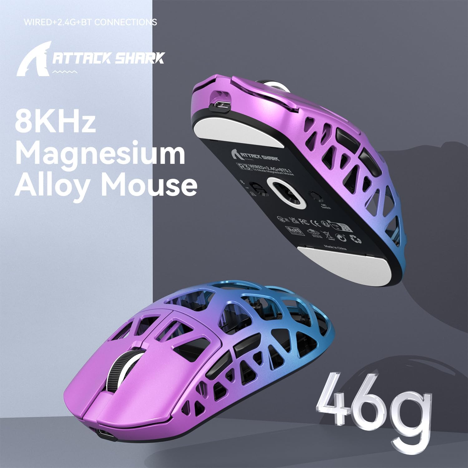 Detalle de ATTACK SHARK R3 Magnesiumlegierungsmaus – kabellose 8K-Maus mit PixArt PAW3395, 46 g SUPERLIGHT