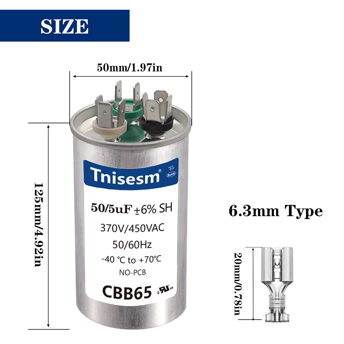 Detalle 2 de Tnisesm dual run capacitor 50+5 uF