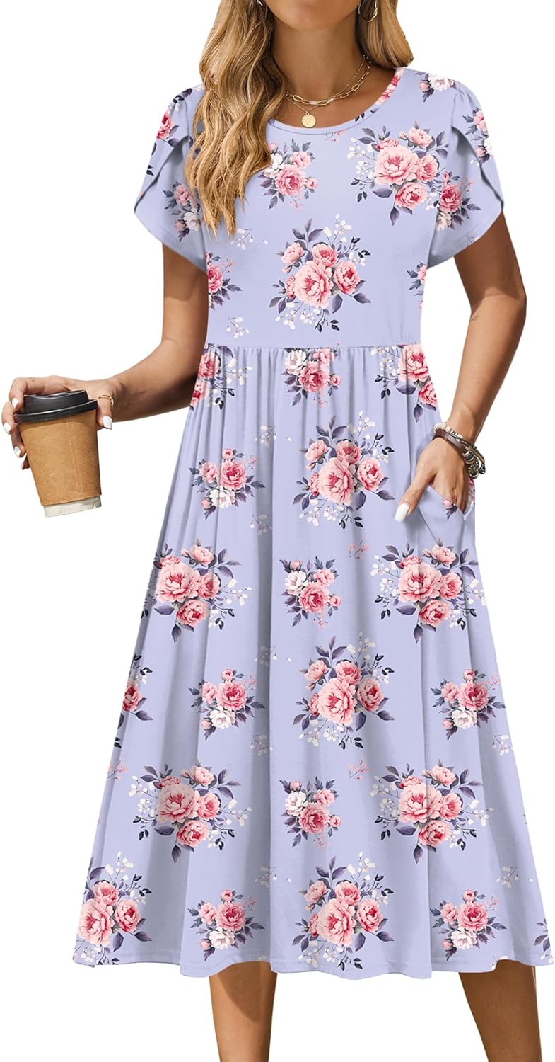 Thumbnail 4 de Zeagoo Women's Summer Short Sleeve Midi Dress with Pockets – Floral A-Line Flow, Beach Sundress