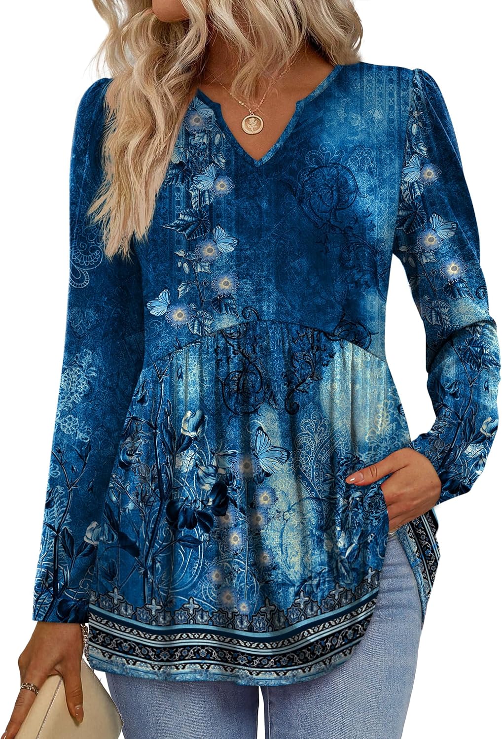 Detalle de WIHOLL Babydoll Peplum V-Neck Top for Women