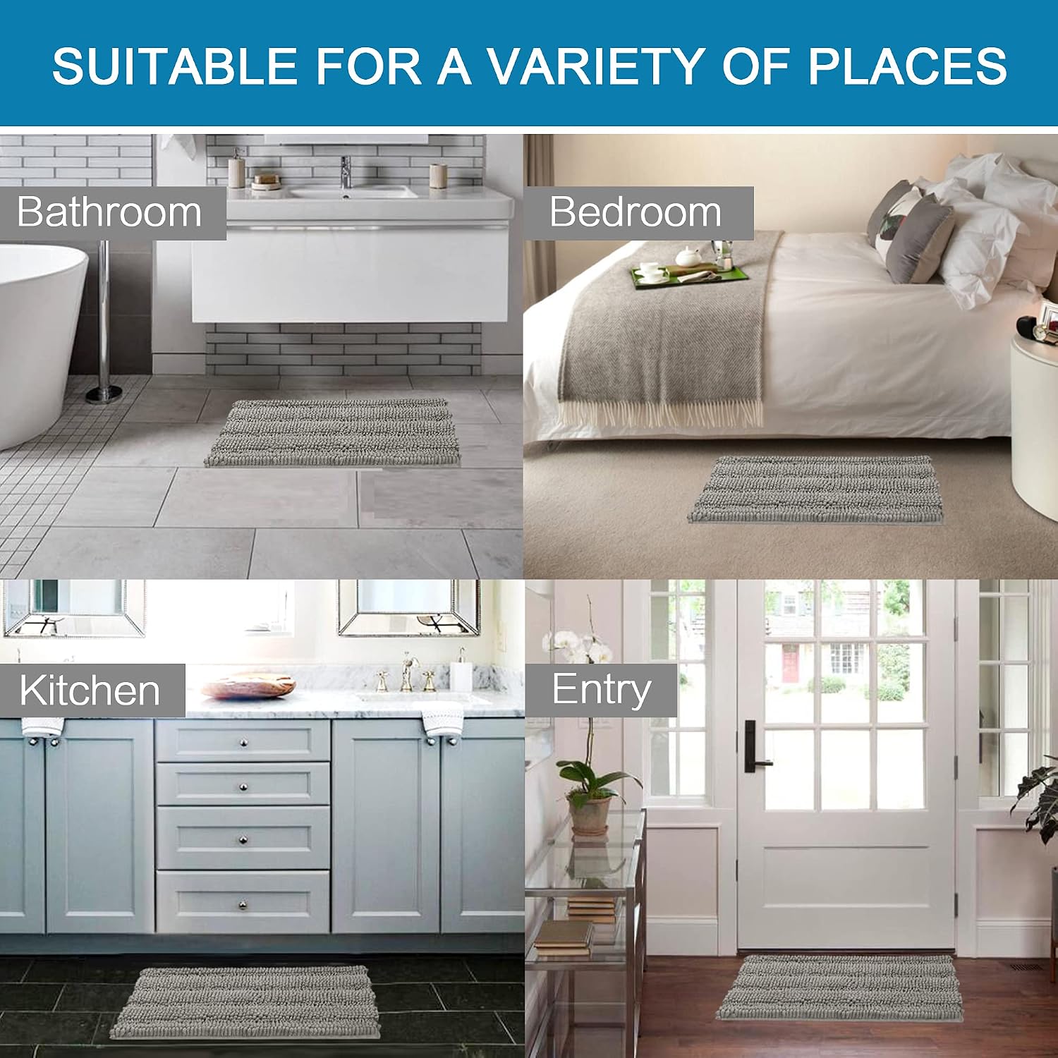 Detalle 2 de Non Slip Thick Shaggy Chenille Bathroom Rug Set, 2 pcs