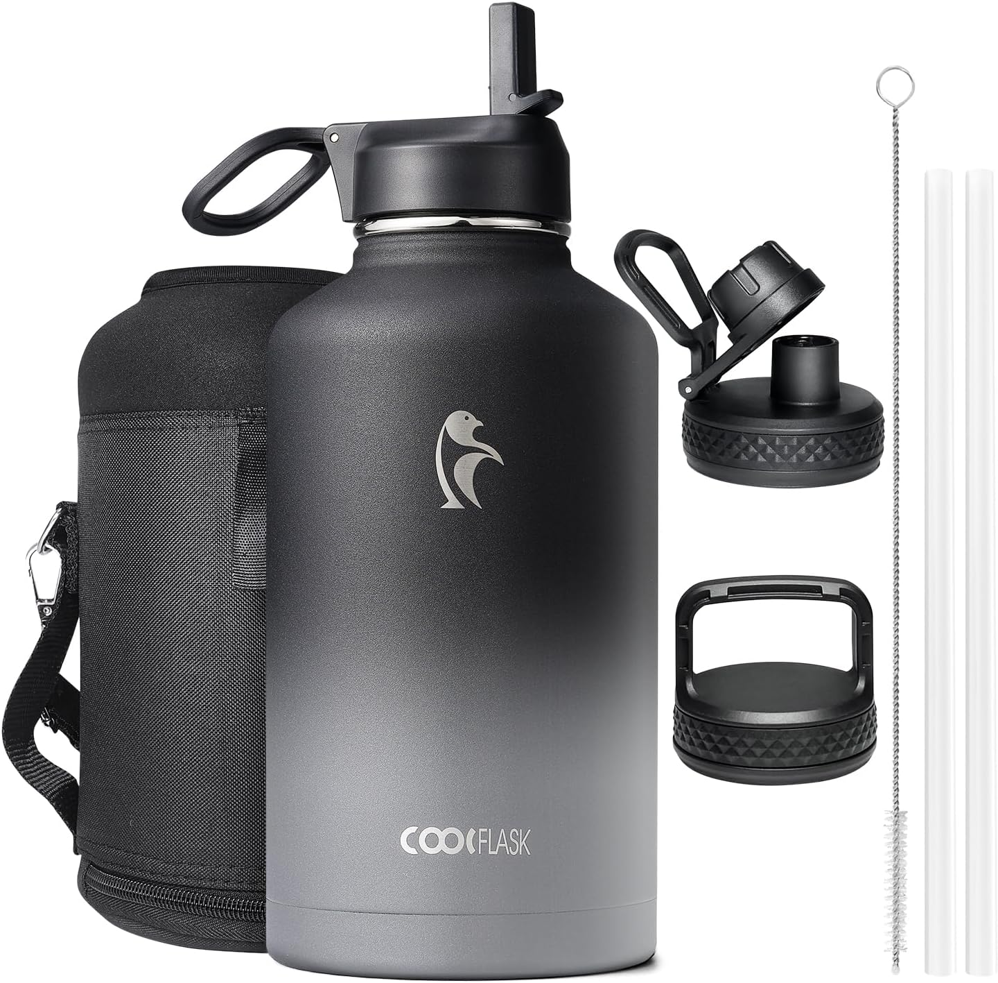 Detalle de Coolflask Isolierte Wasserflasche 2L – 3 Deckel, Edelstahl 18/8, Doppelwandig, Auslaufsicher