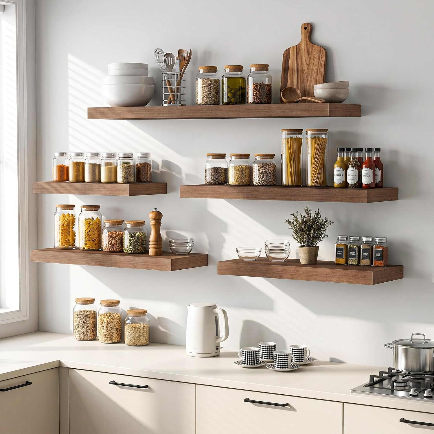 Detalle de Heimlove Floating Shelves for Wall, 48-Inch Walnut Shelf, 9.3-Inch Deep