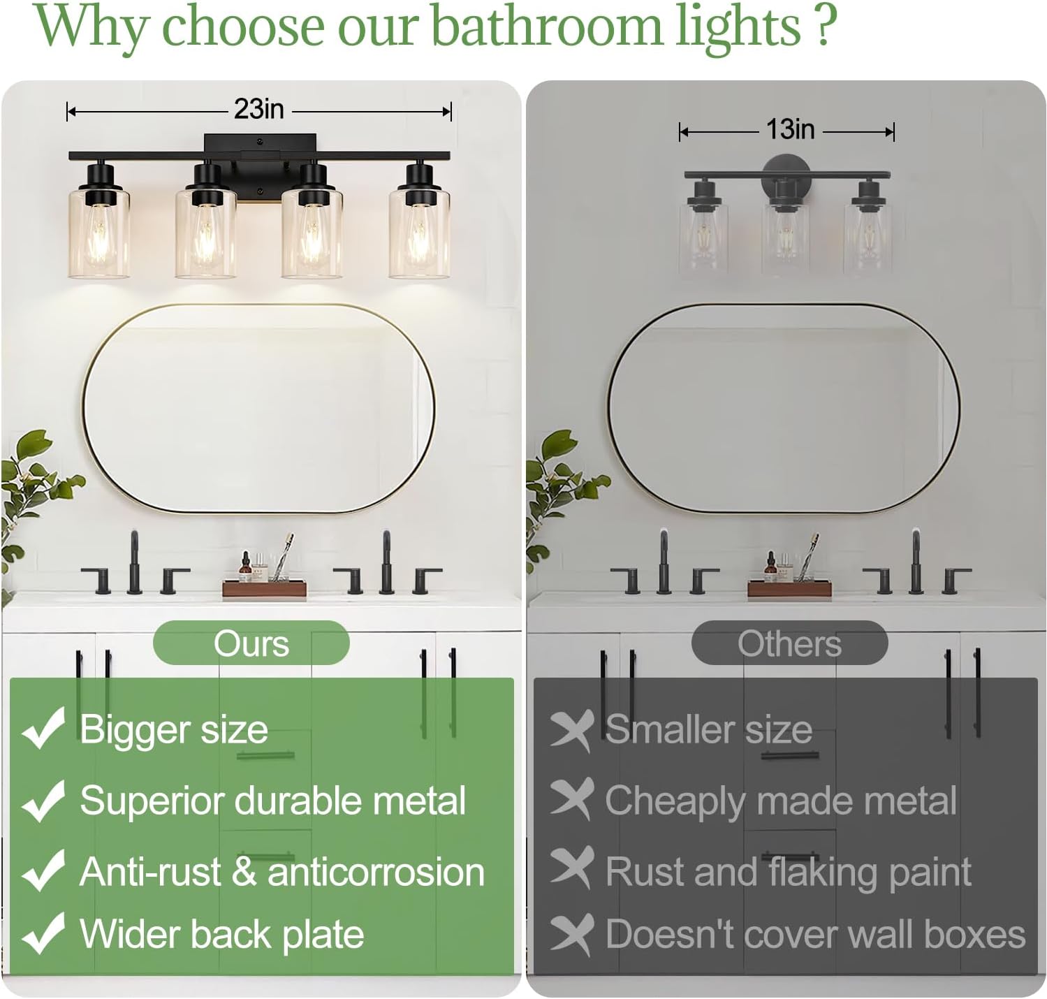 Detalle de Indoi 4-Light Matte Black Bathroom Light Fixtures with Clear Glass Shades