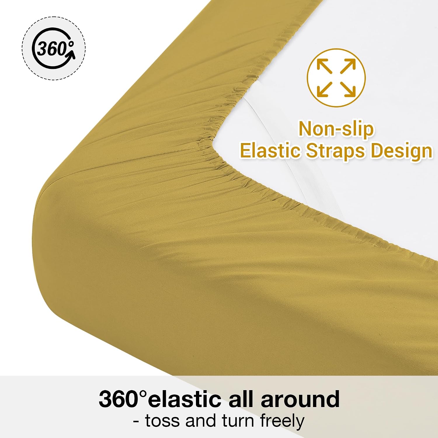 Detalle 2 de Softan SHTGOLDK King Microfibre Sheet Set, Mustard Yellow, 15" Deep Pocket