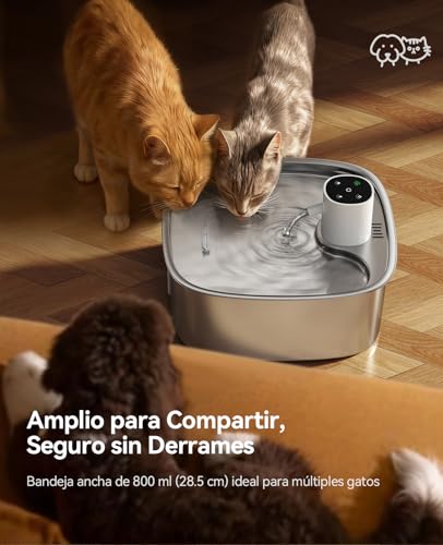 Thumbnail 5 de FEELNEEDY 8L Fuente para Gatos sin Cable: Bebedero automático de acero inoxidable con 3 modos y batería 5000mAh