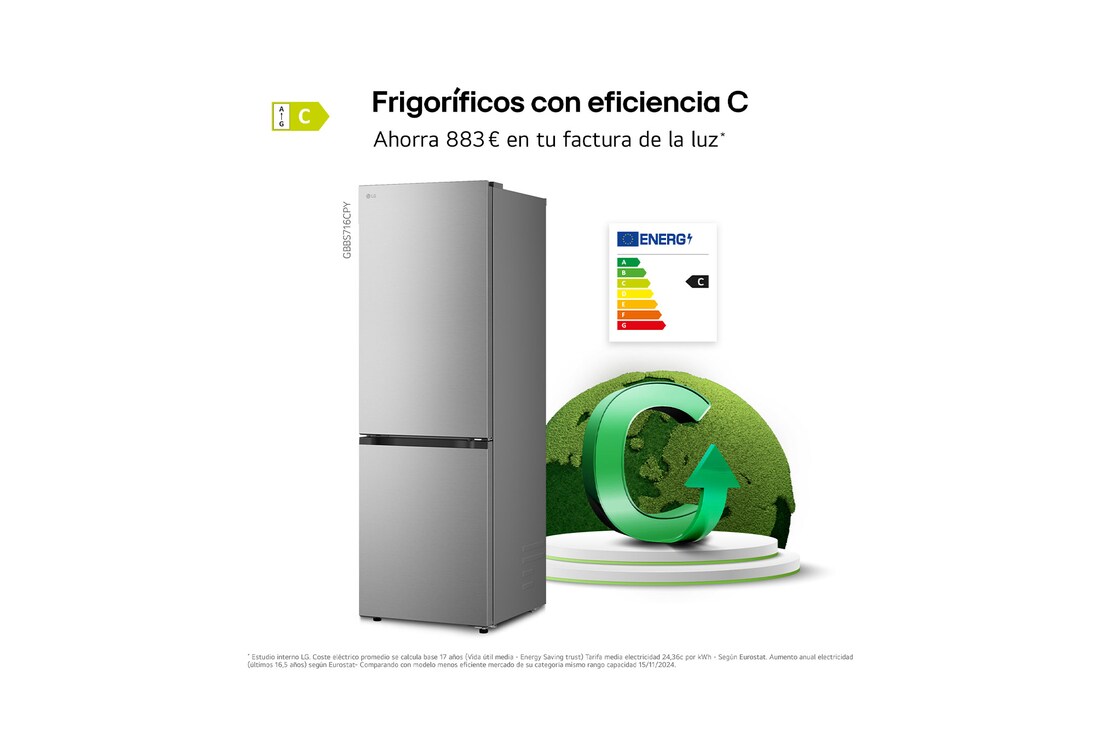 Thumbnail 4 de Frigorífico Combi LG GBBS716CPY DoorCooling+ (1,86 m, 333 L) – Serie 700, inox antihuellas