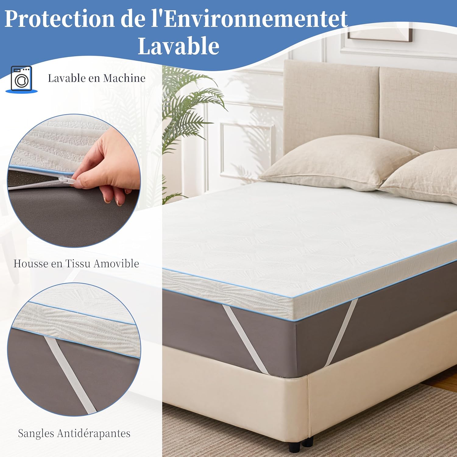 Thumbnail 4 de Solviente Topper 160x200 cm H3–7,5 cm Memory Foam & Kaltschaum – rutschfest, abnehmbarer Bezug, Oeko-TEX