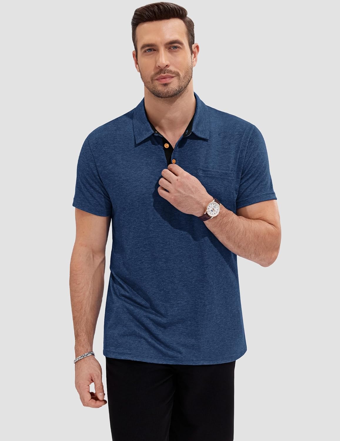 Thumbnail 1 de TARAINYA Herren-Poloshirt aus Baumwolle mit Brusttasche, Kurzarm (M–4XL)
