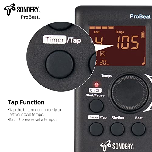 Detalle de Sondery ProBeat Digital Metronome: Rechargeable Vocal Counting for Piano, Guitar, Drum