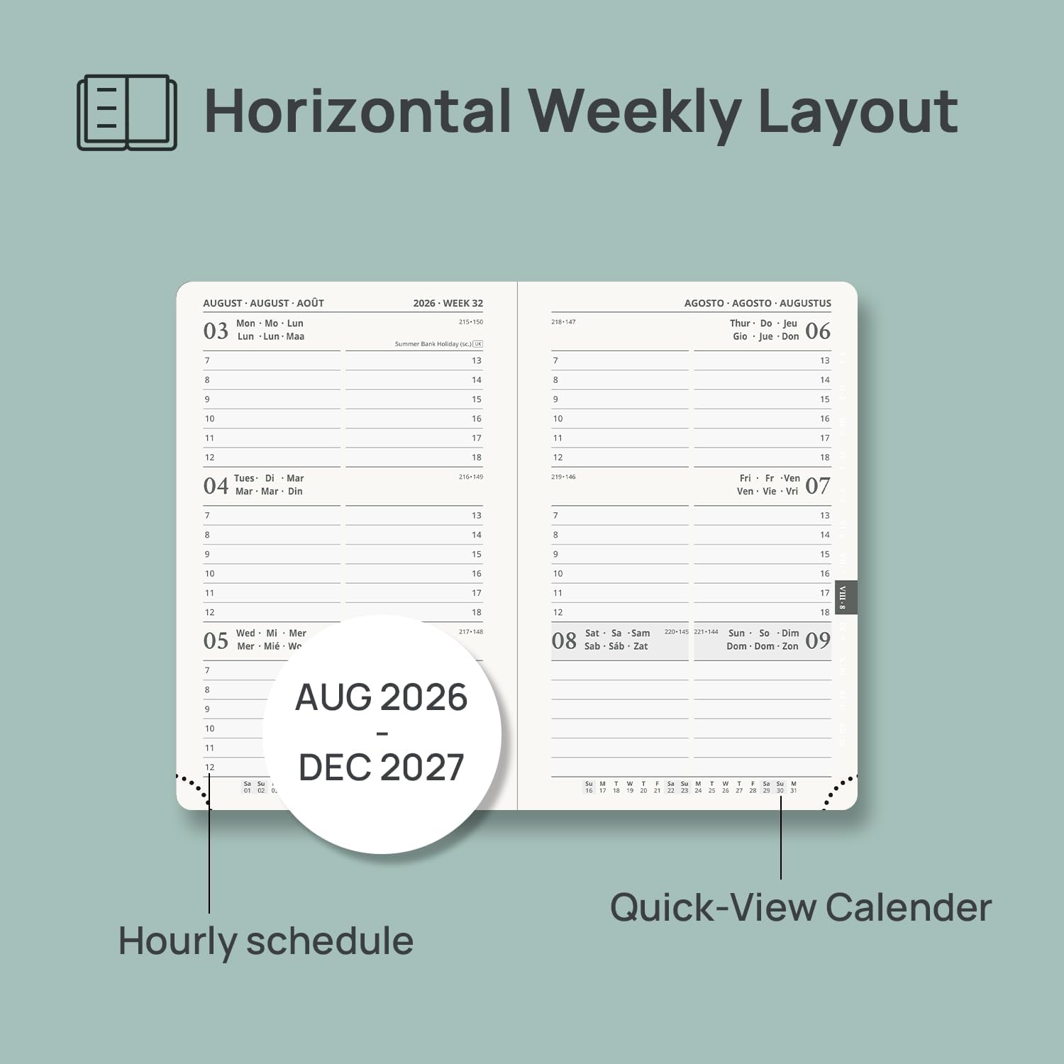 Detalle de POPRUN Pocket Academic Diary 2026–2027: A6 Hardback Weekly Planner (Aug 2026–Dec 2027)