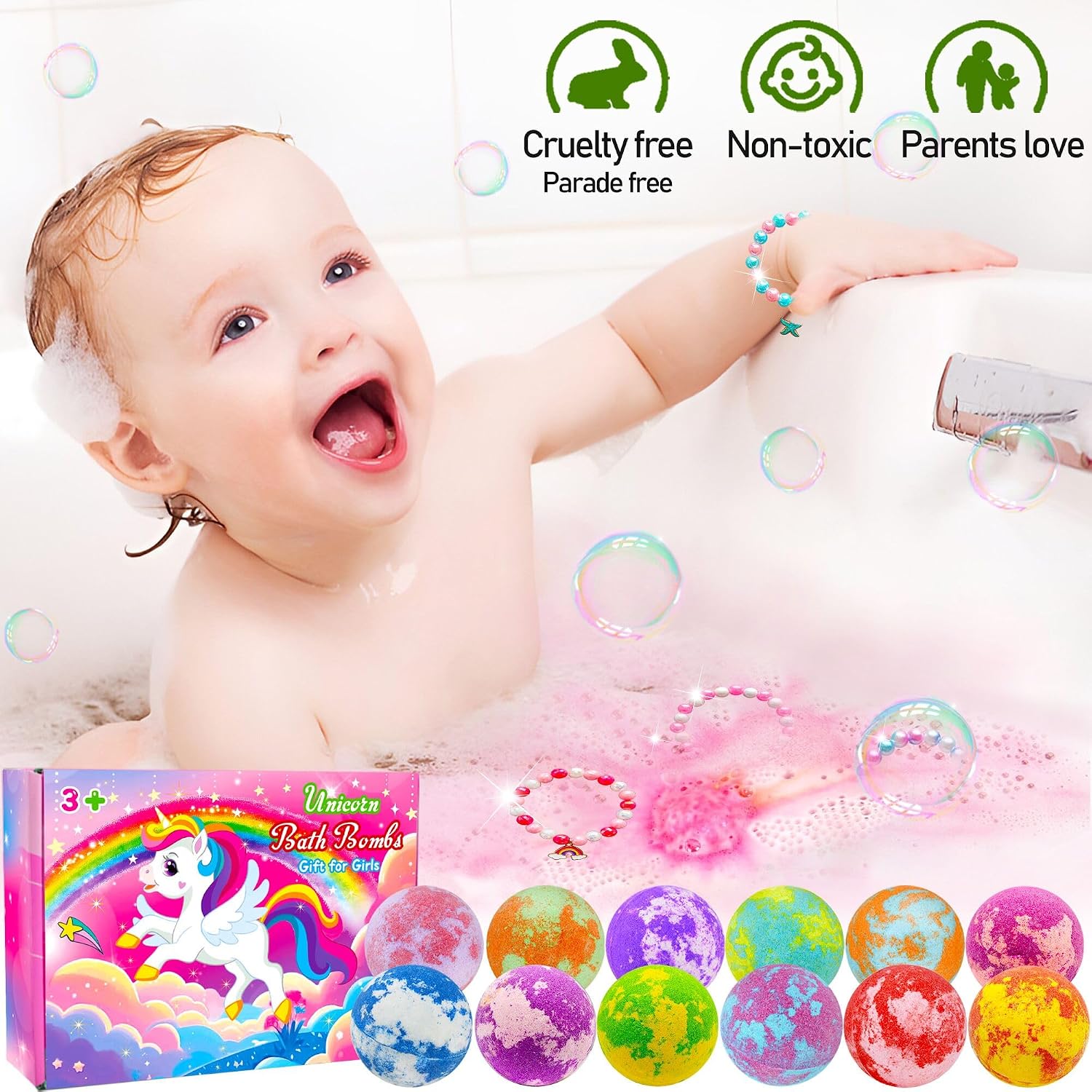 Detalle 1 de Unicorn Bath Bombs for Kids 12-Pack