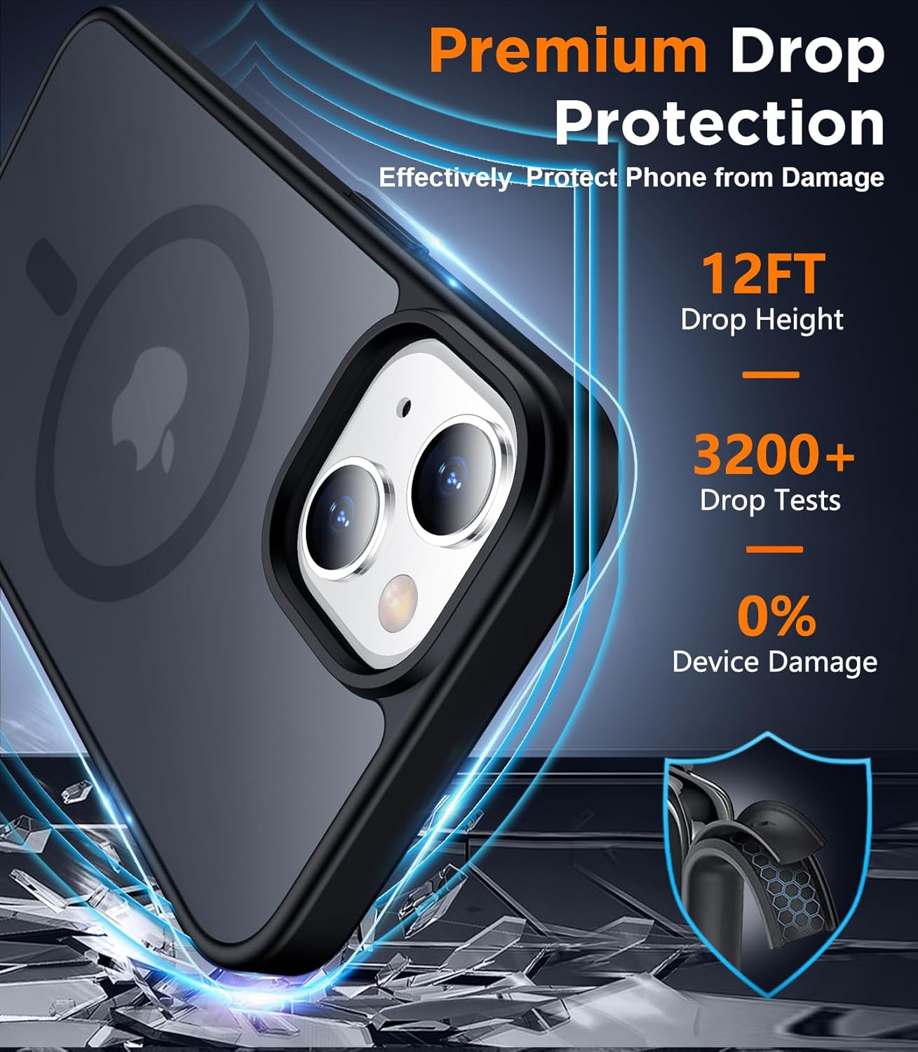 Thumbnail 2 de SPIDERCASE Magnetic Translucent Matte Case with Tempered Glass for iPhone 13/14 (6.1\") — Black
